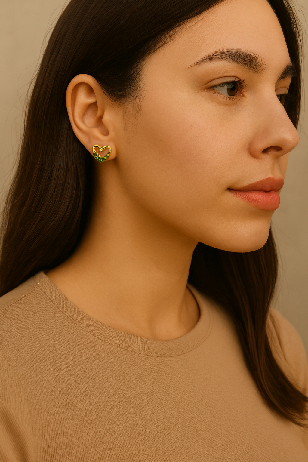 Emerald Heart Stud Earrings