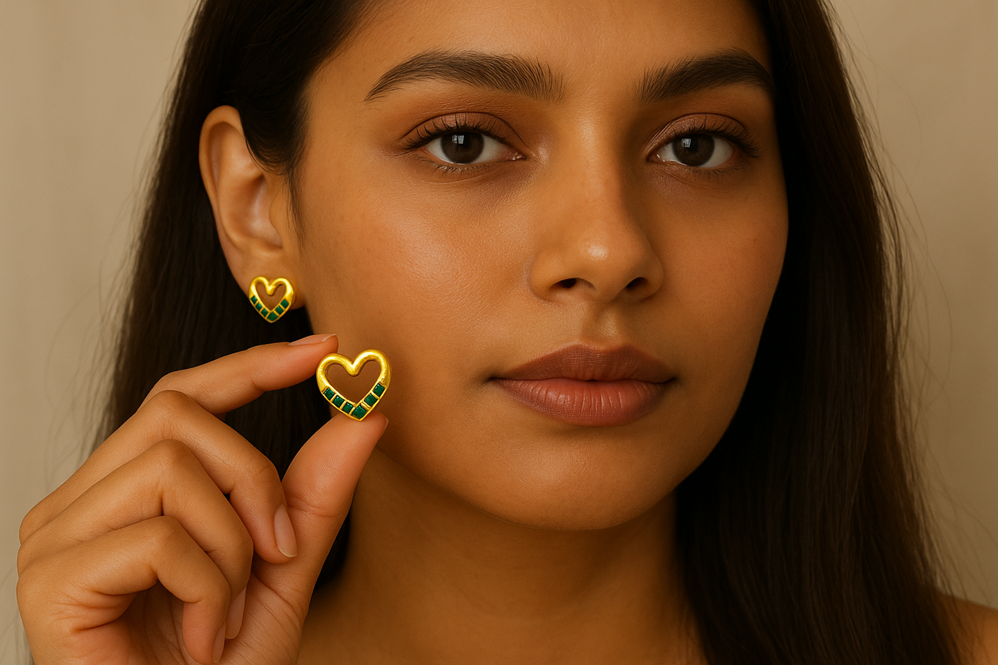 Emerald Heart Stud Earrings