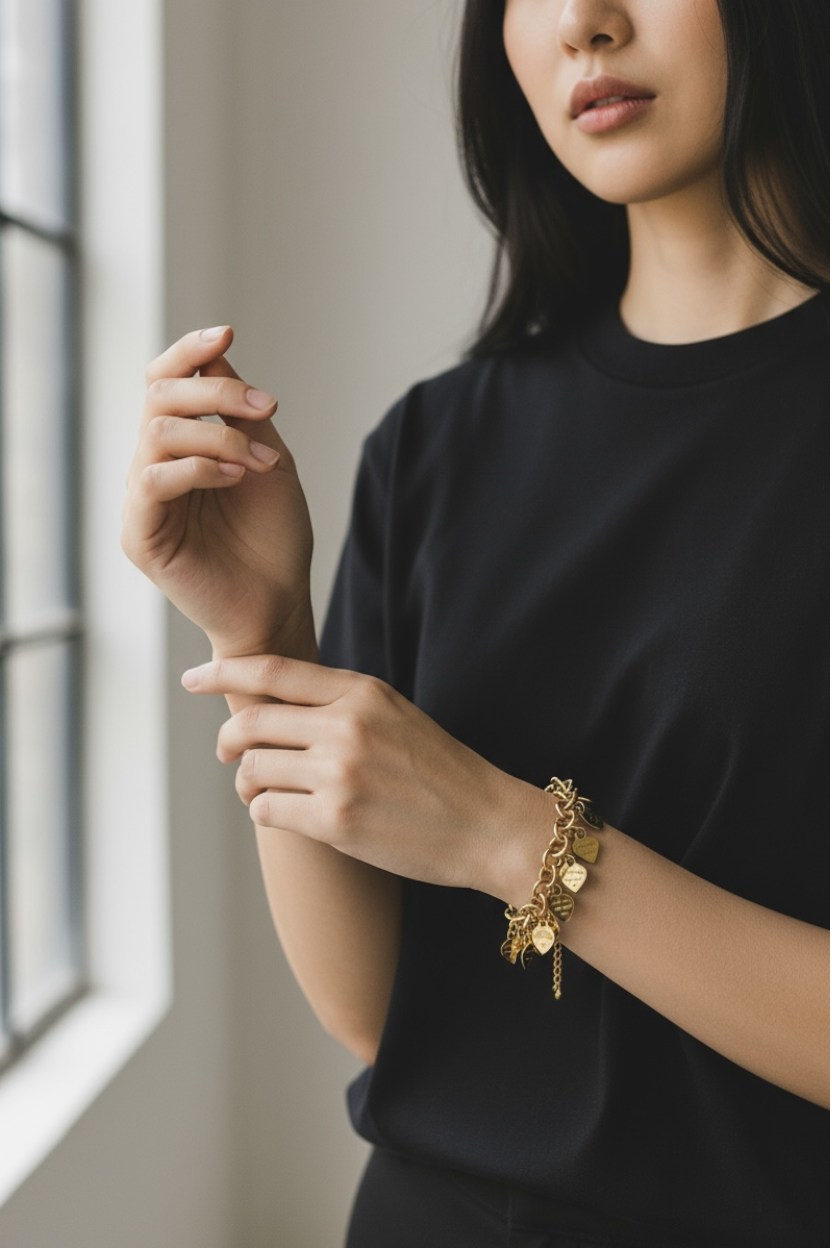 Engraved Heart Dangle Bracelet