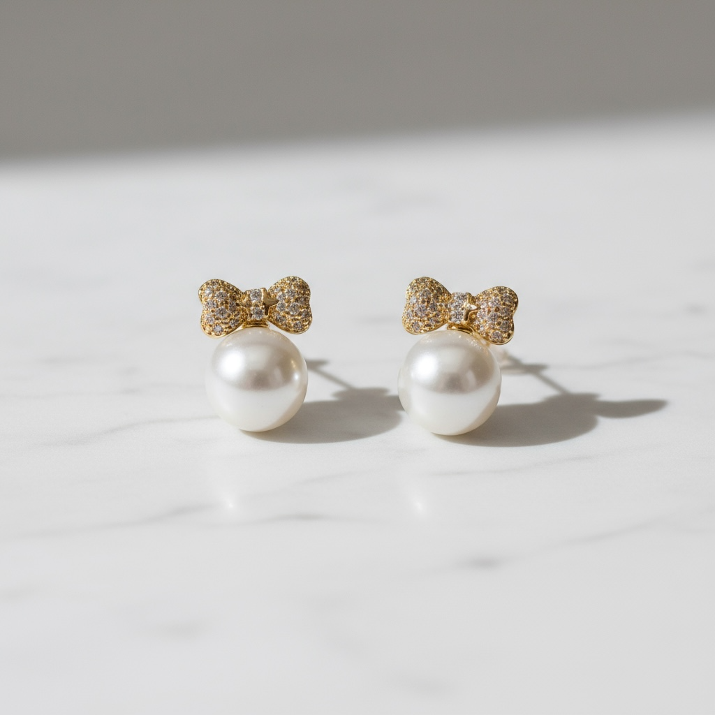 Royal Bow Pearl Stud earrings.