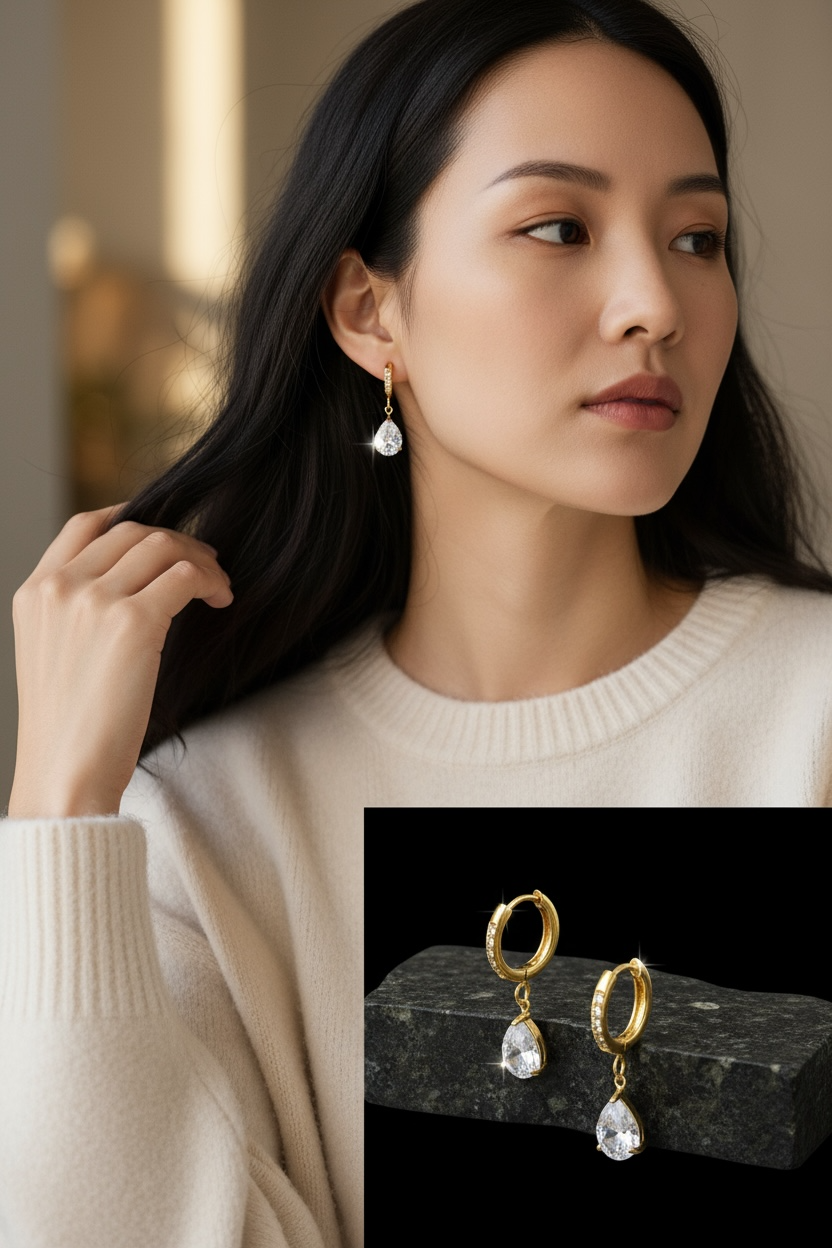 Golden Teardrop Sparkle Huggie Earrings