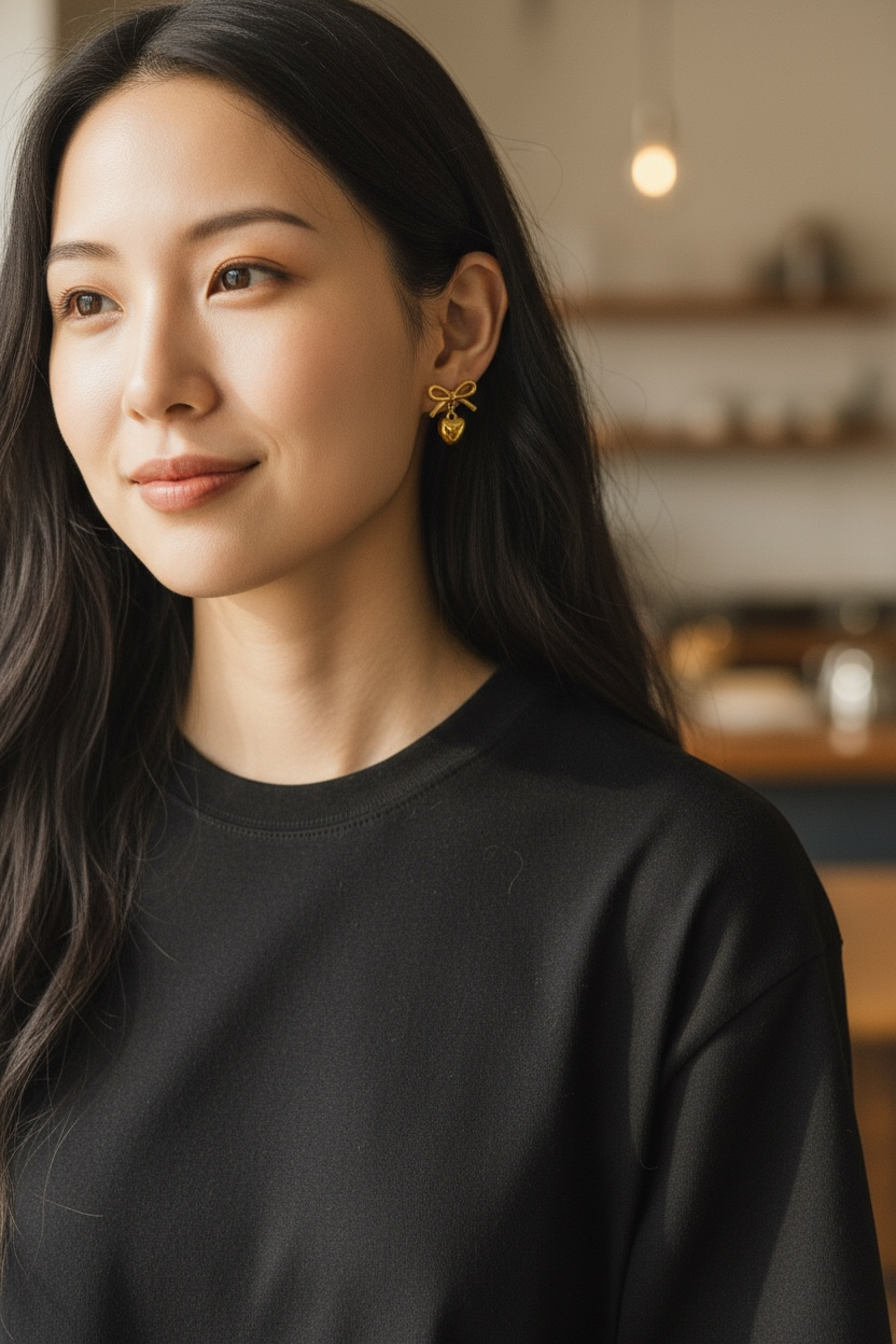 Golden Heart Bow Earrings