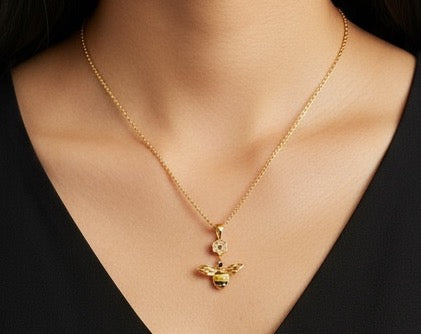 Golden Bee Charm Necklace