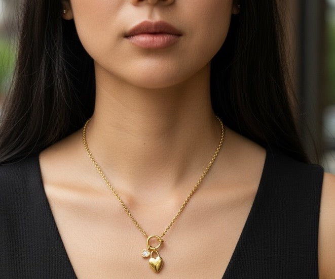 Classic Heart Lock Charm Necklace