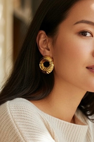 Luxe Bold Gold Textured Hoop Earrings