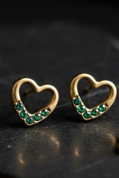 Emerald Heart Gold-Plated Stud Earrings