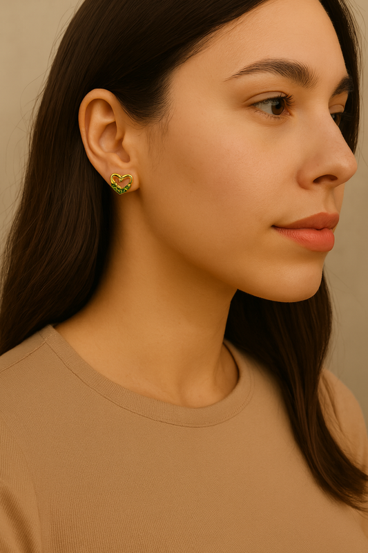 Emerald Heart Stud Earrings