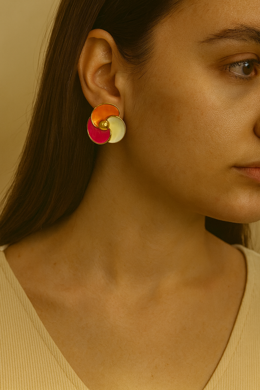 TrioBloom Enamel Studs – 18k Gold Plated