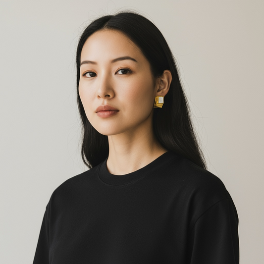 Rectangular Earrings with White Enamel Finish