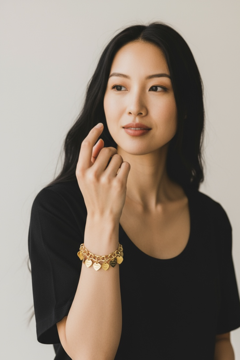 Engraved Heart Dangle Bracelet