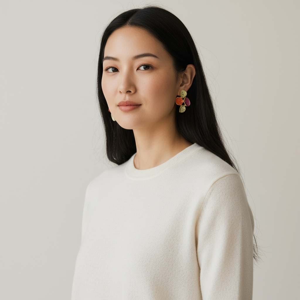 Floral Enamel Petal Earrings Multicolor Statement Studs