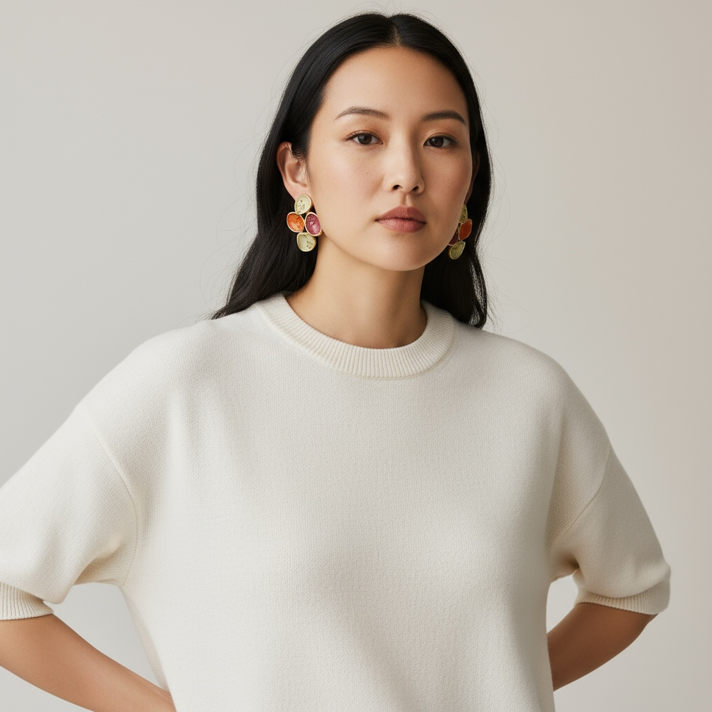 Floral Enamel Petal Earrings Multicolor Statement Studs