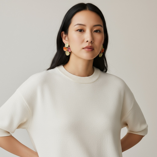 Floral Enamel Petal Earrings Multicolor Statement Studs