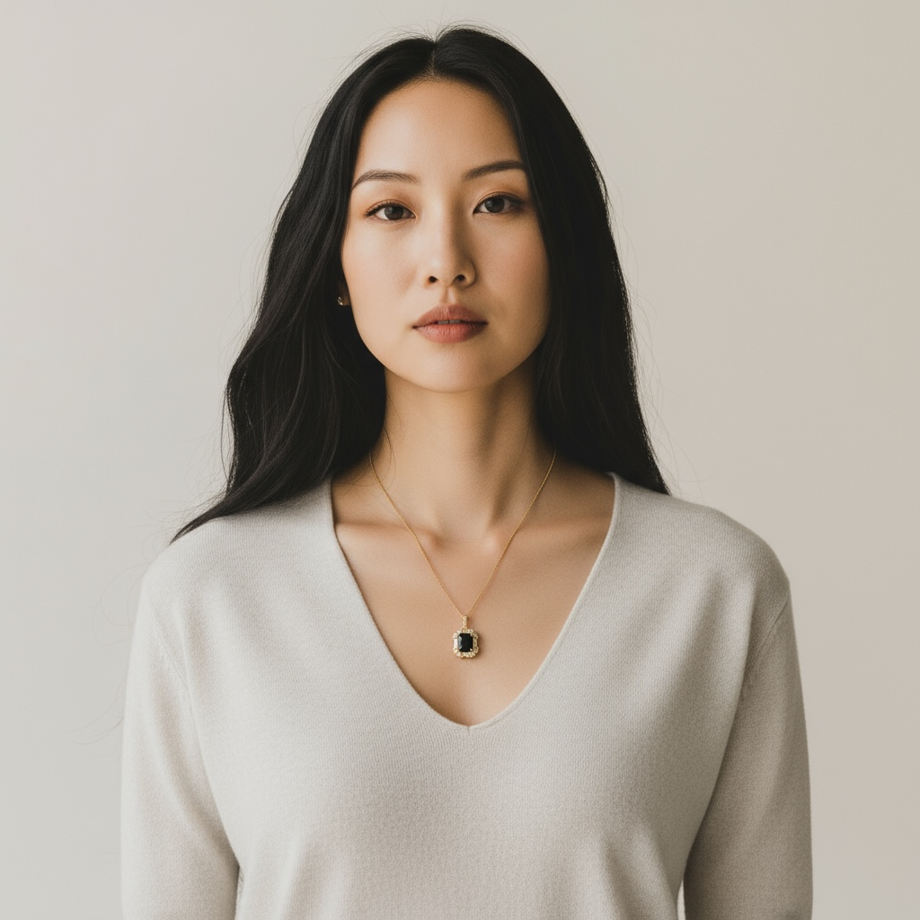 Elegant Gold Necklace with Black Stone & Crystal Halo