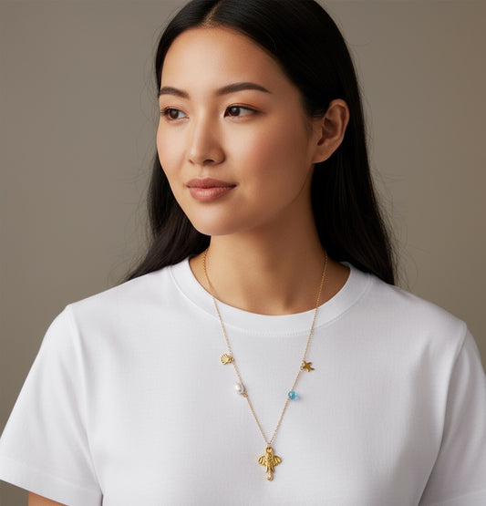 Golden Elephant Charm Necklace with Ocean series.