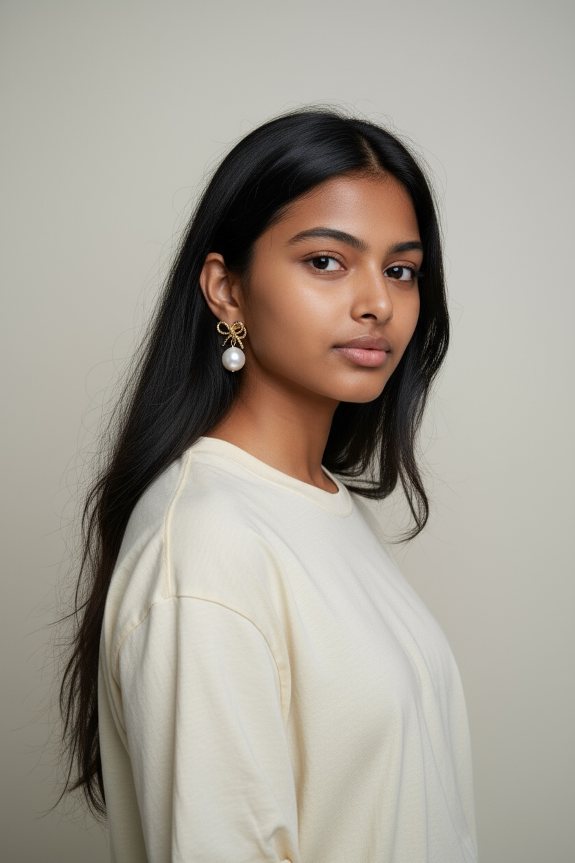 Golden Bow Pearl Drop Earrings