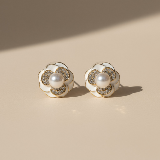 Luxury Pearl Blossom Stud Earrings