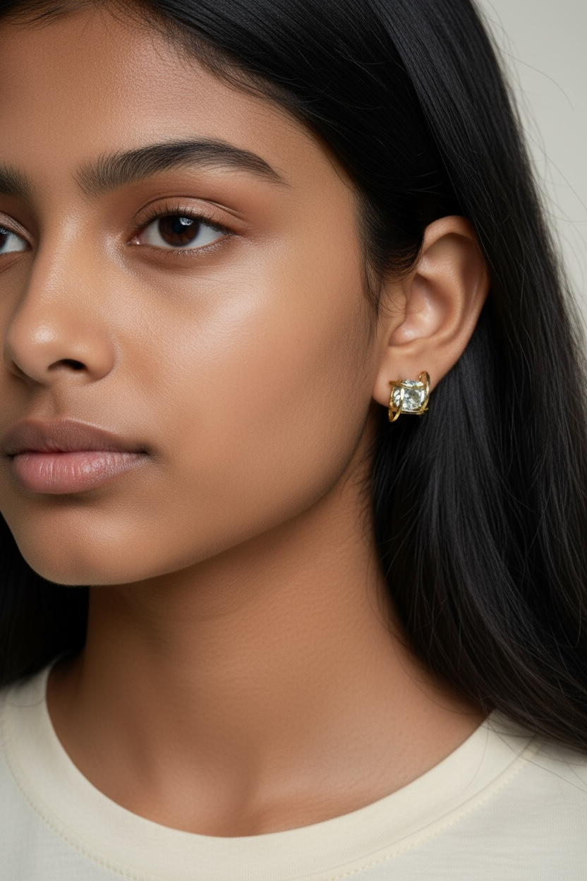 Geometric Gold Frame Stud Earrings