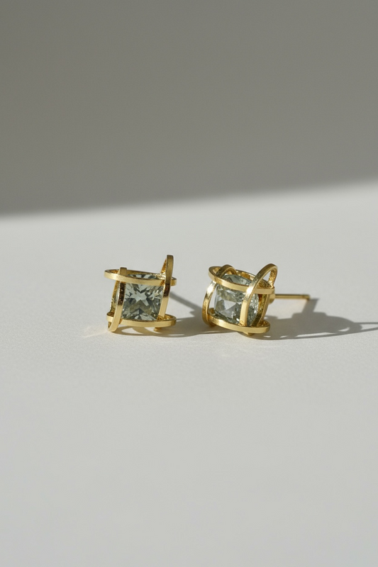 Geometric Gold Frame Stud Earrings