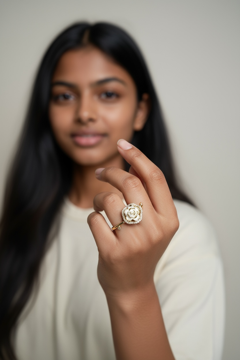 Golden Bloom Enamel Rose Ring