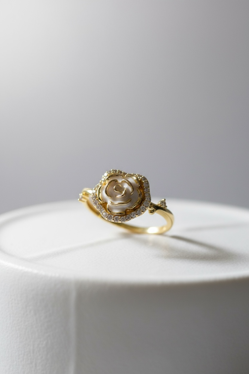 Golden Bloom Enamel Rose Ring