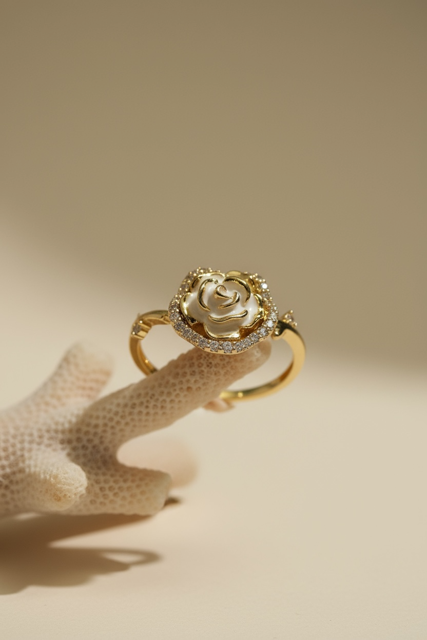 Golden Bloom Enamel Rose Ring