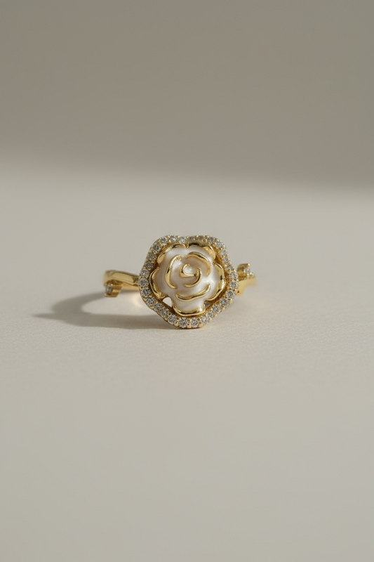 Golden Bloom Enamel Rose Ring