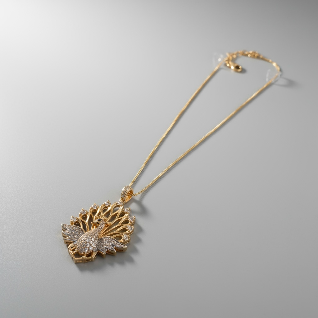 Golden Grace Peacock Pendant Necklace