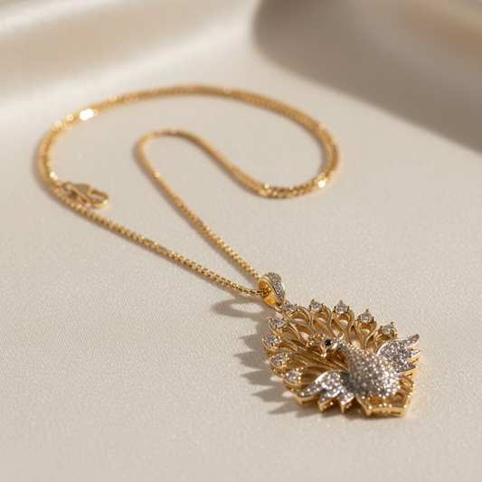 Golden Grace Peacock Pendant Necklace