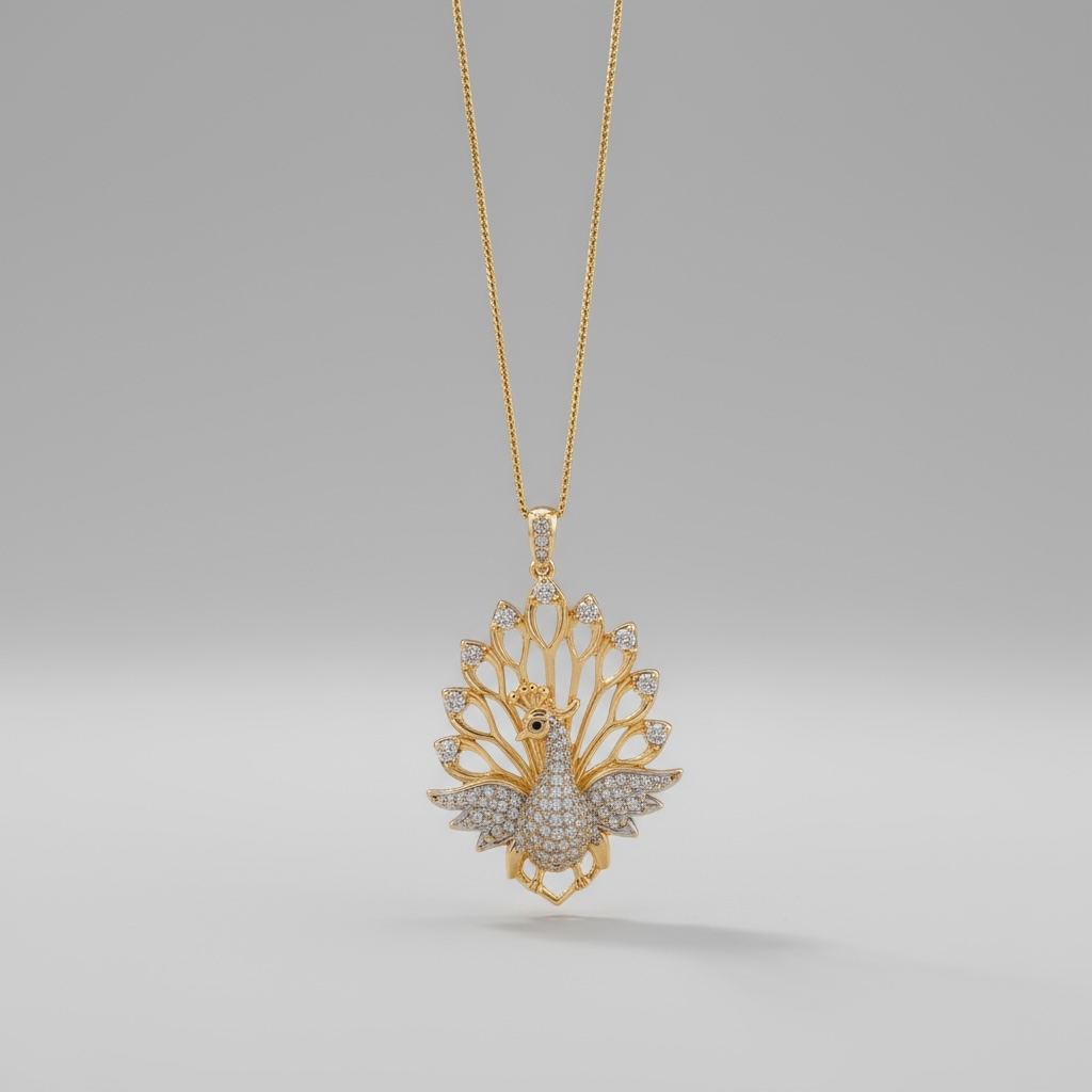 Golden Grace Peacock Pendant Necklace