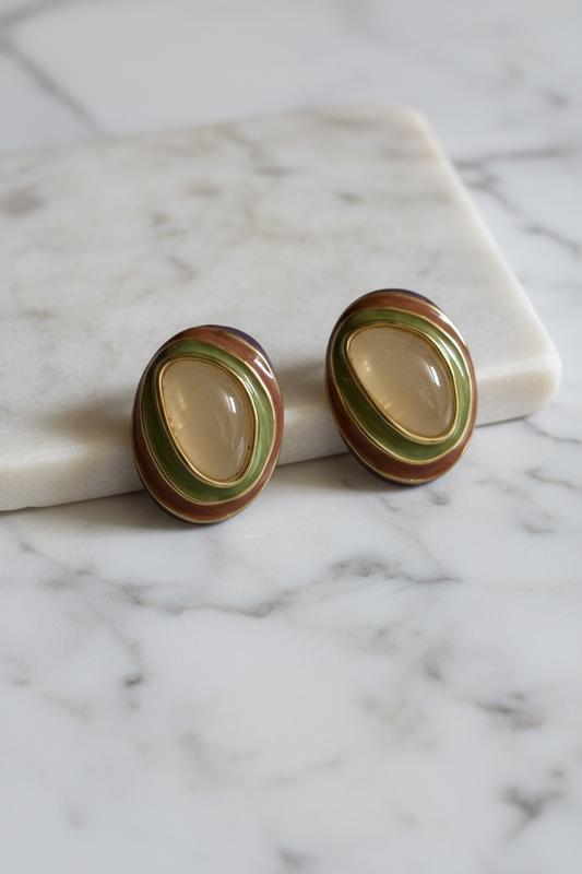 Olive Whisper Enamel Stud Earrings