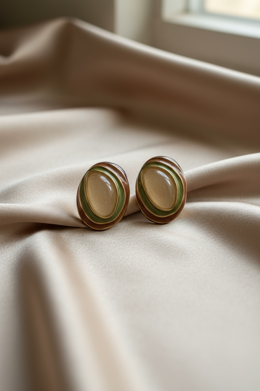 Olive Whisper Enamel Stud Earrings