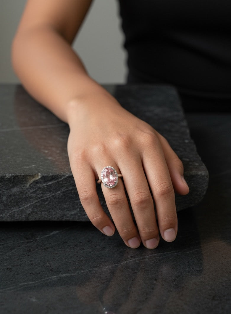 Elegant Pink Oval Gemstone Ring