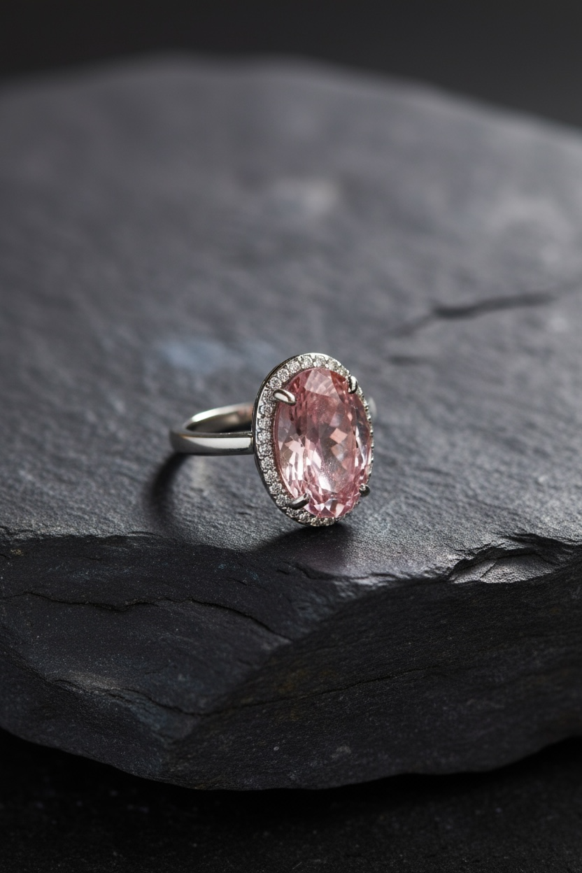 Elegant Pink Oval Gemstone Ring