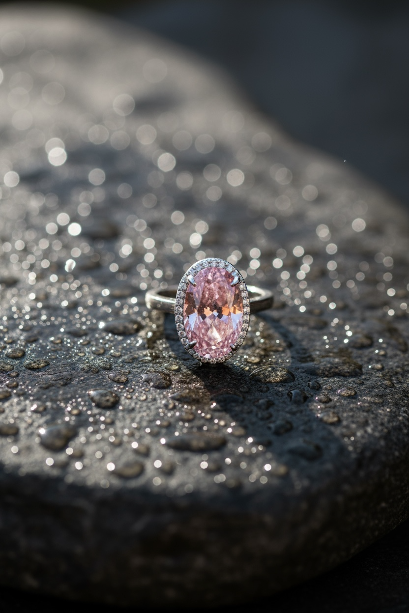 Elegant Pink Oval Gemstone Ring