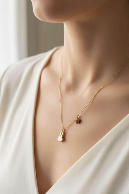 Golden Bunny & Star Dual Charm Necklace