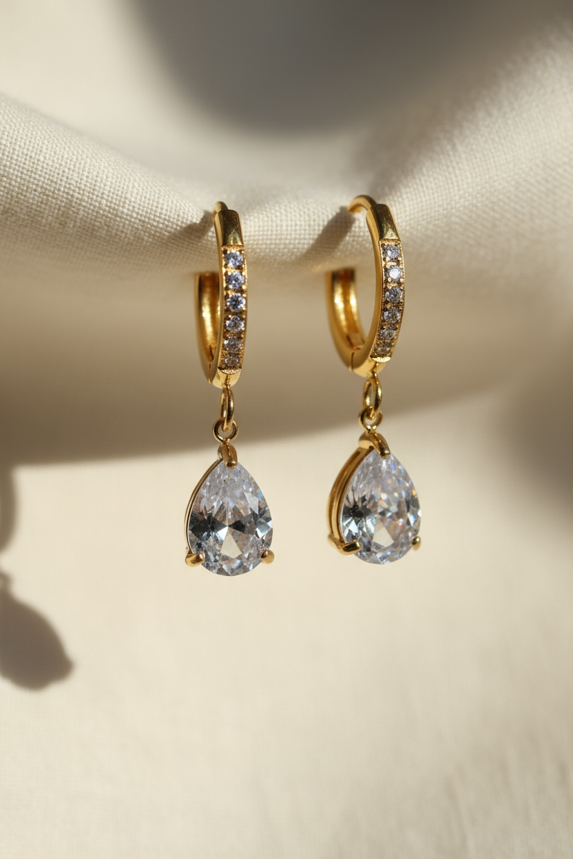 Golden Teardrop Sparkle Huggie Earrings