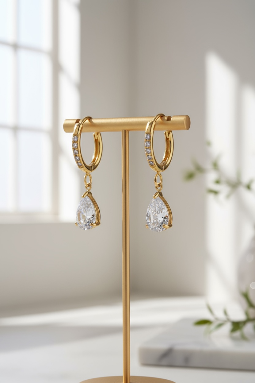 Golden Teardrop Sparkle Huggie Earrings