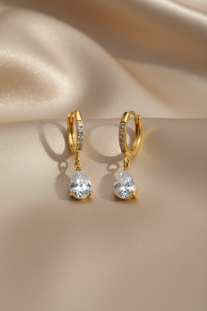 Golden Teardrop Sparkle Huggie Earrings