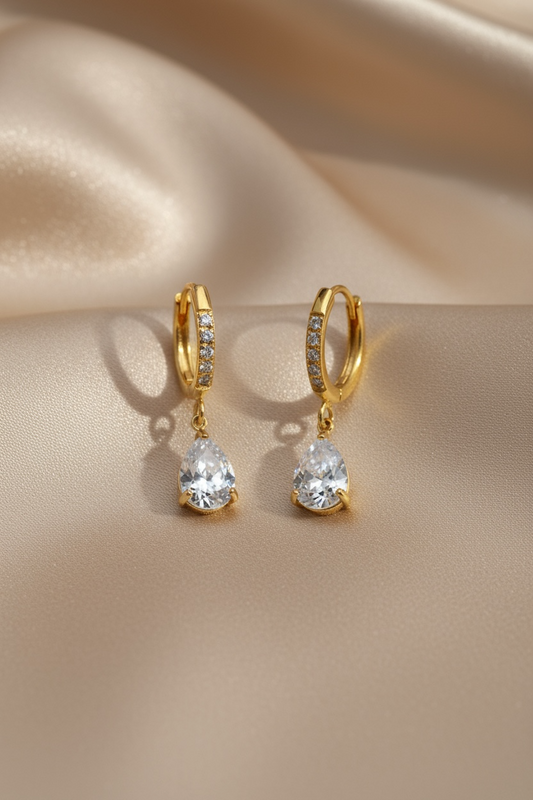 Golden Teardrop Sparkle Huggie Earrings