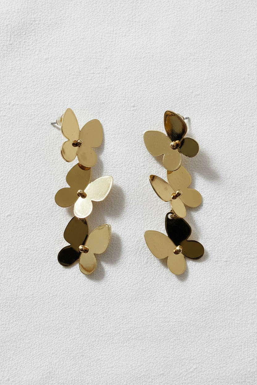 Golden Flutter Butterfly Drop Earrings