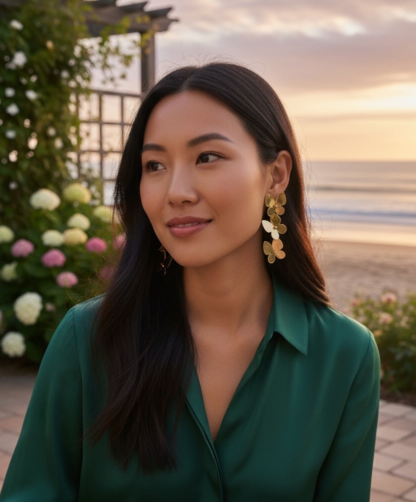 Golden Flutter Butterfly Drop Earrings