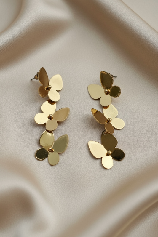 Golden Flutter Butterfly Drop Earrings