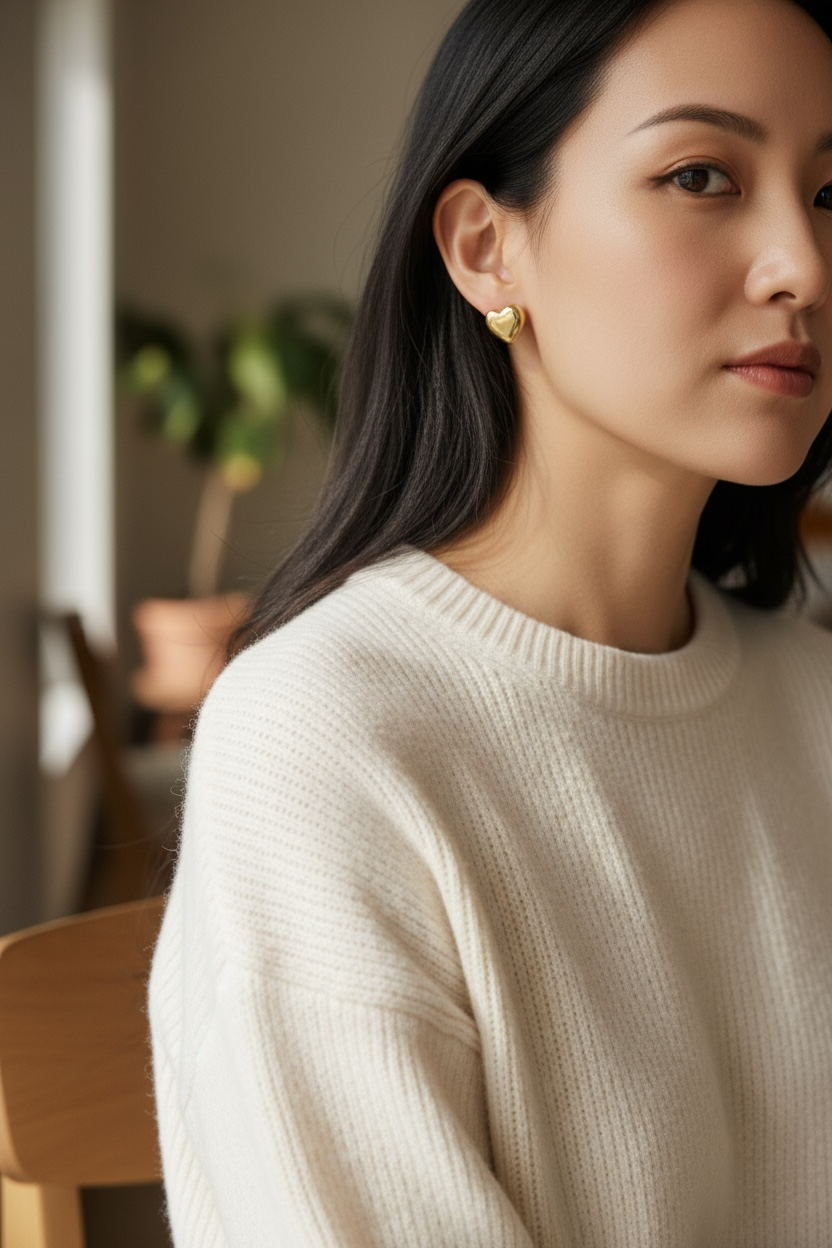 Classic Gold Heart Stud Earrings