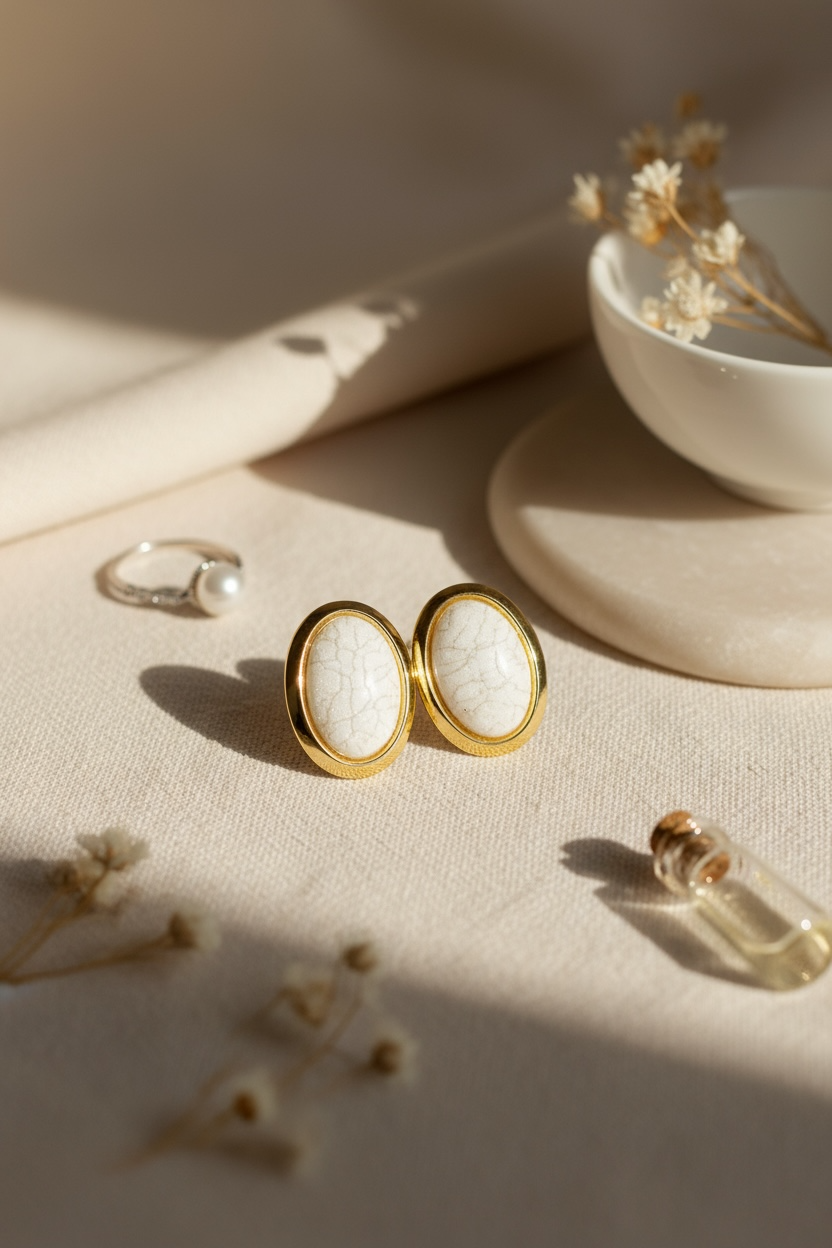 Royal White Stone Stud Earrings