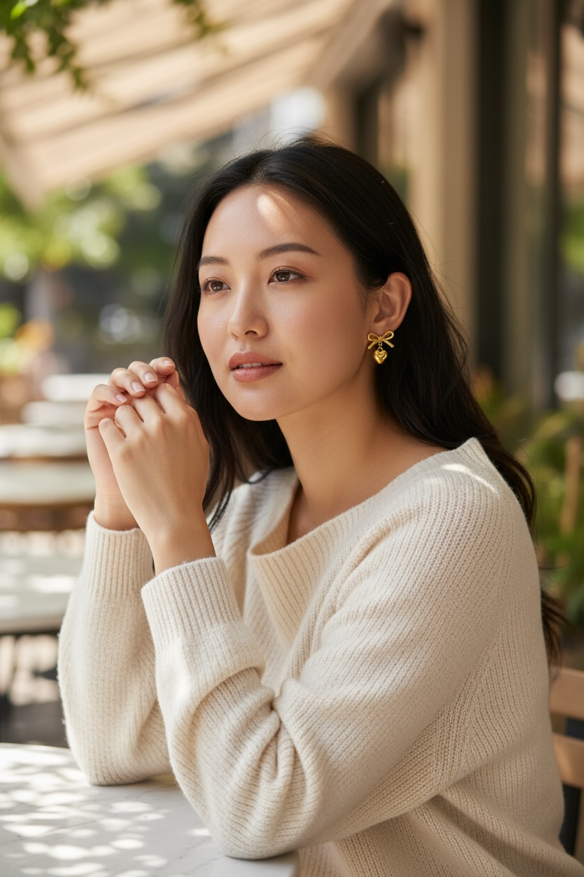 Golden Heart Bow Earrings