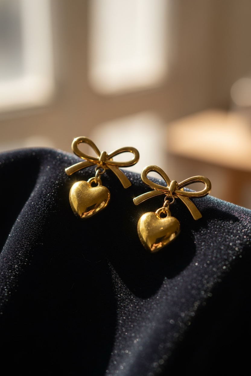 Golden Heart Bow Earrings