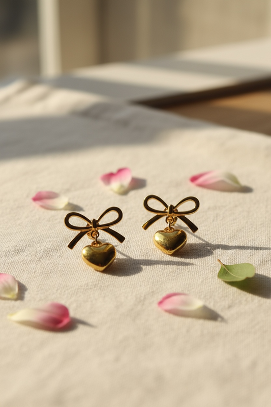 Golden Heart Bow Earrings