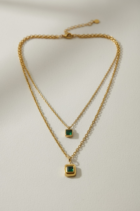 Emerald Duo Layered Necklace