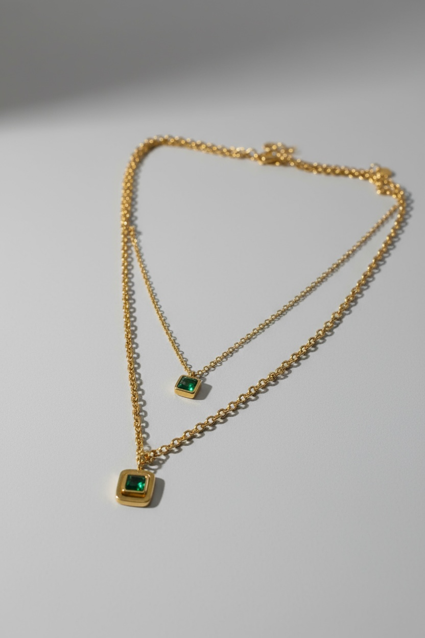 Emerald Duo Layered Necklace
